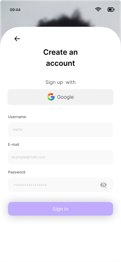 Create Account Mockup